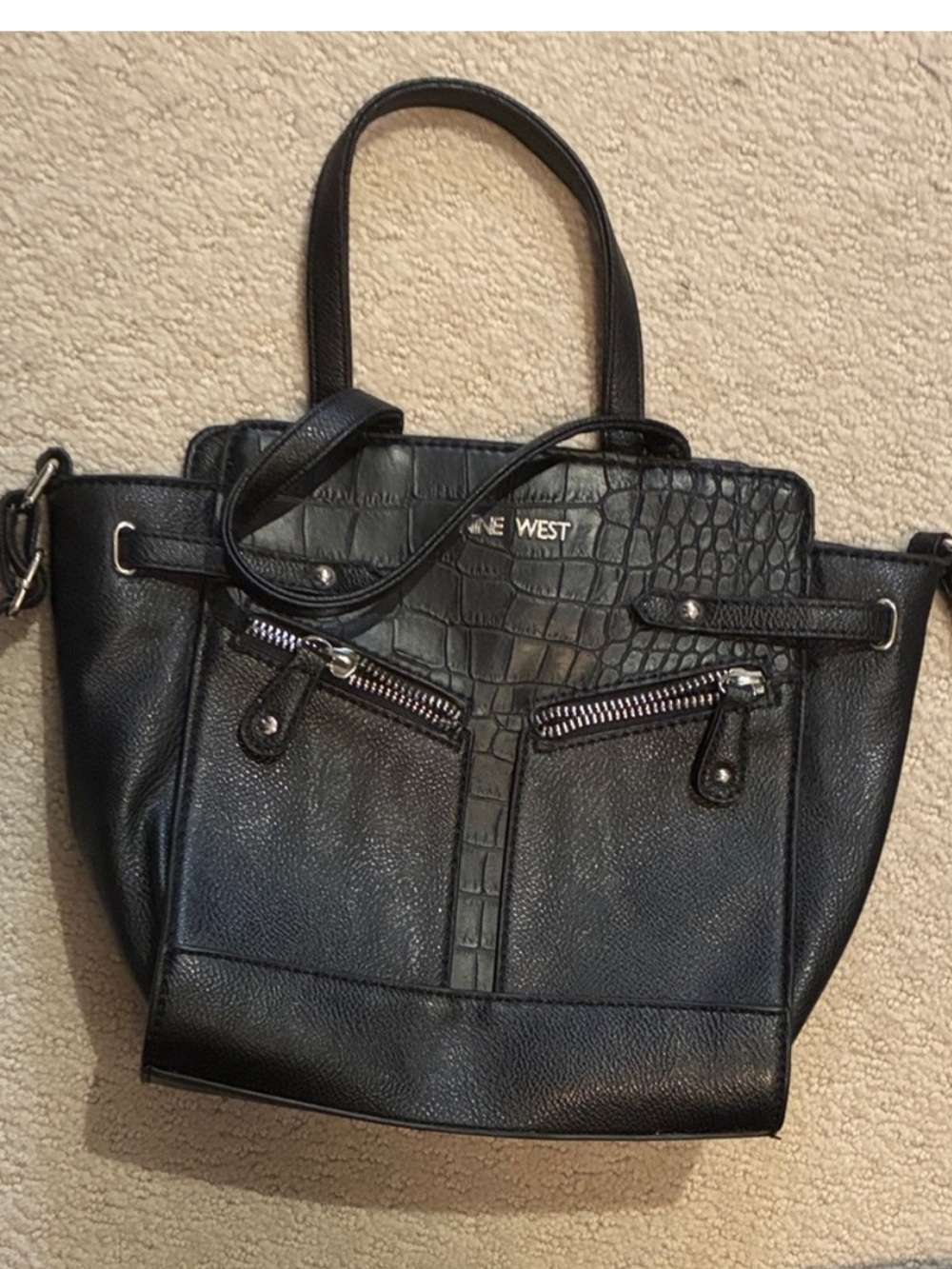 Nine West Black Croc-Accent Tote - Picture 2 of 2